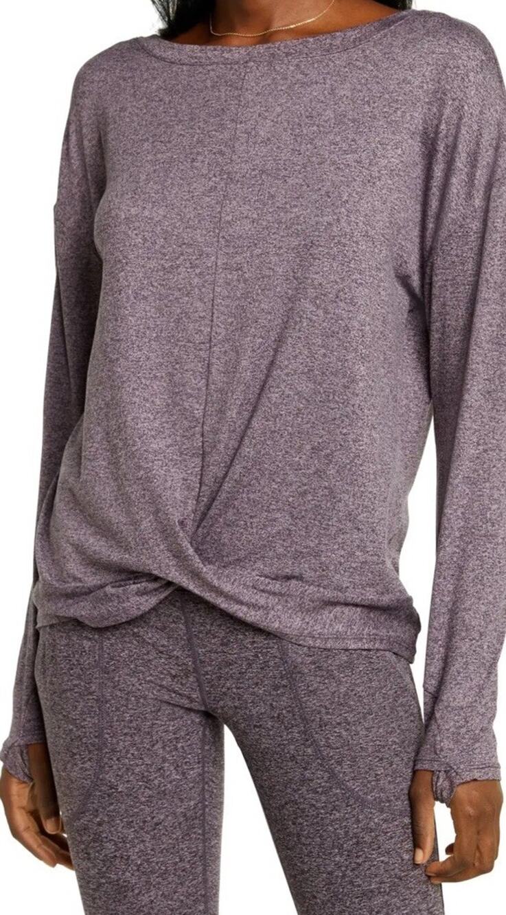 Zella Size Small Resore Recyled Long Sleeve Top Soft Twist Front